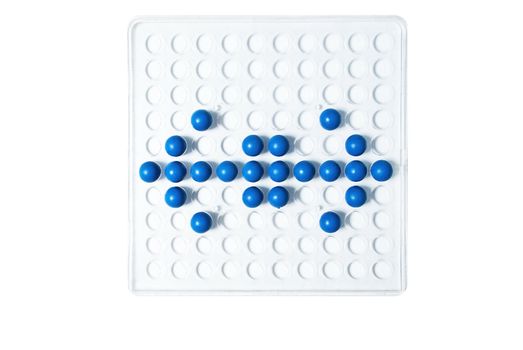 The blue arrow of the round balls on a white background.
