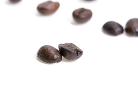 Fresh roasted coffee beans on a white background