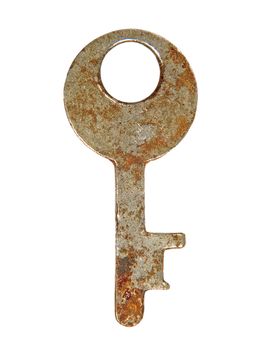 Rusty key isolated on a white background.