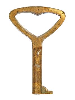 Rusty key isolated on a white background.