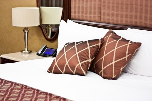 Concept for luxury and Honeymoon, pillows in a luxury hotel