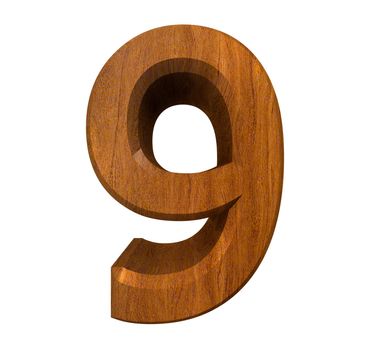 3d number 9 in wood - 3d made