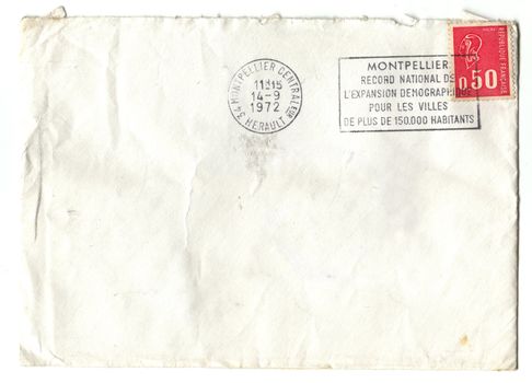 Old red french stamp on envelop - 50 cent