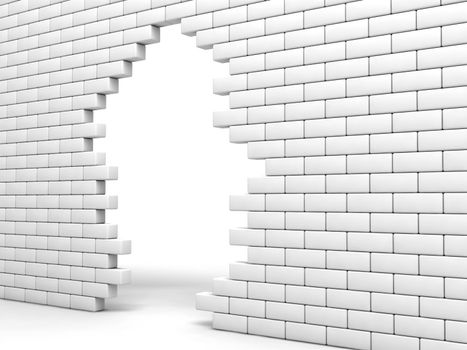 broken brick wall of white color