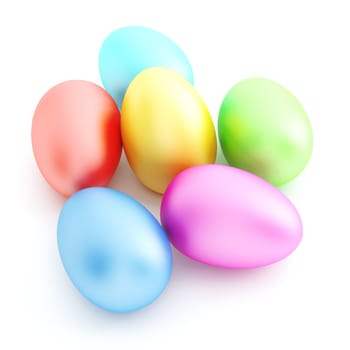 varicoloured painted eggs on a white background