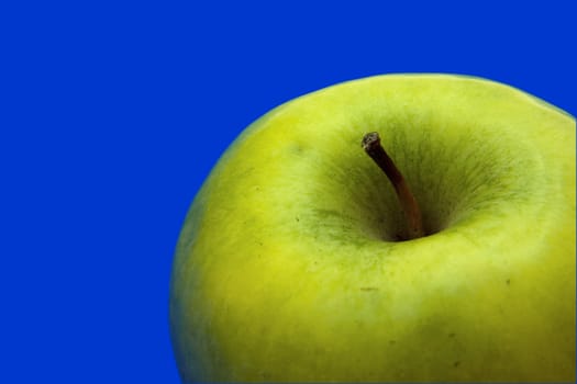 appetizing apple of green color on a blue background