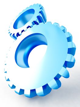 blue linked metal gears on a white background