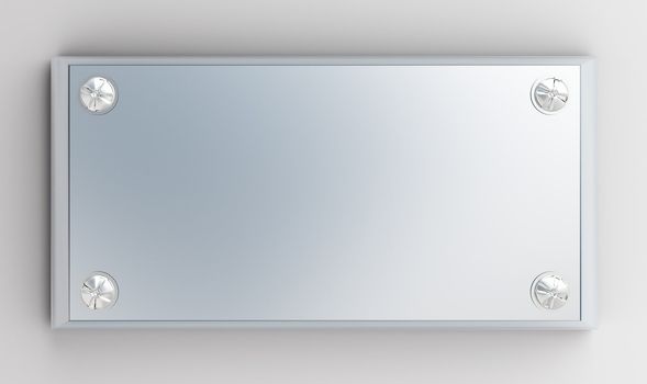 metallic tablet is bound screw-bolts on a white background