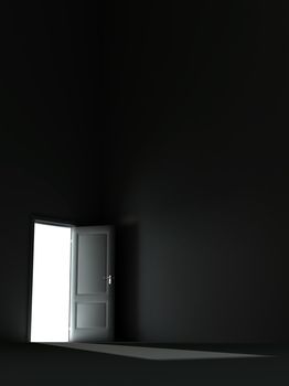 bright light from the unclosed door in a dark room