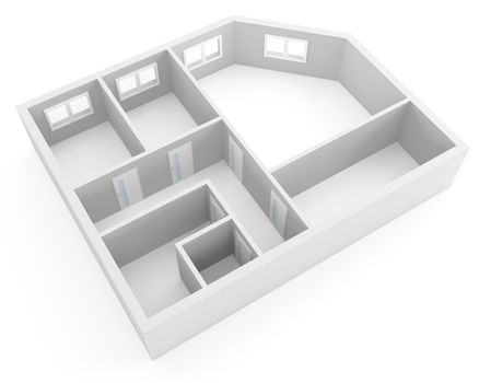 plan of modern apartment with empty rooms with windows and doors