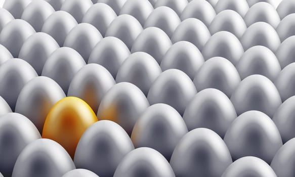 background consisting of shiny silver and one gold egg