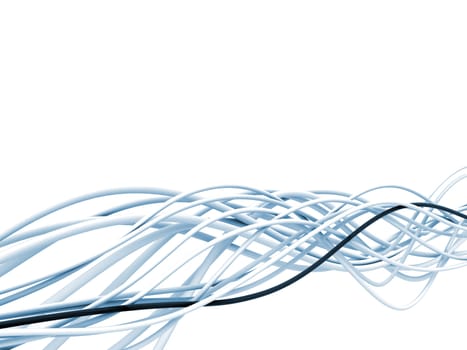bright metallic fibre-optical blue and white cables on a white background
