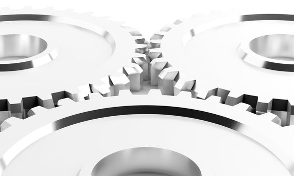 silver linked metal gears on a white background