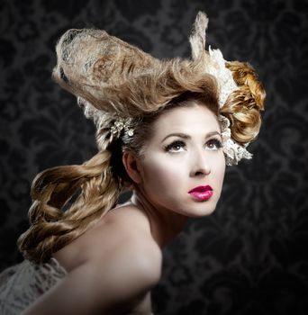 Hairdressing and makeup fashion woman on dark background