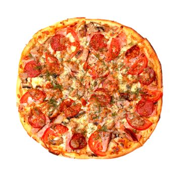 Baked Sliced Pizza, isolated on white background.