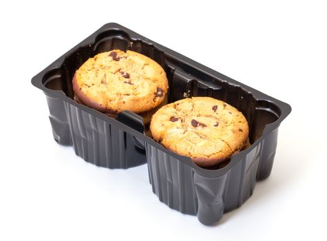 Crispy Chip Biscuits with chocolate, on white background