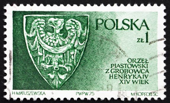 POLAND - CIRCA 1975: a stamp printed in the Poland shows Piast Family Eagle, Piast Dynasty's Influence on the Development of Silesia, circa 1975