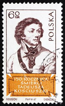 POLAND - CIRCA 1967: a stamp printed in the Poland shows Tadeusz Kosciusko, Polish Patriot and General in the American Revolution, circa 1967