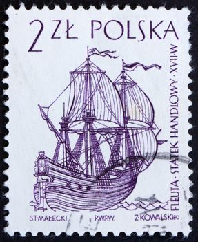 POLAND - CIRCA 1964: a stamp printed in the Poland shows Dutch Merchant Ship, Sailing Ship, circa 1964
