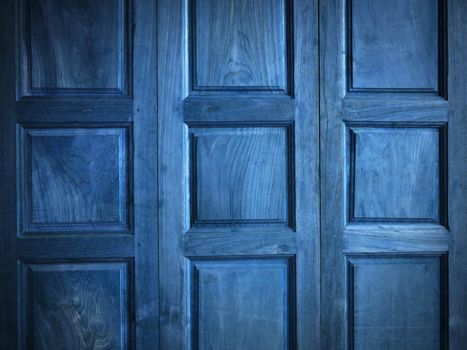 Texture of Blue color Teak wood Door for background