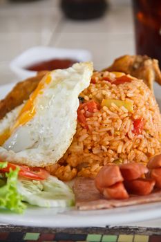 American fried rice, egg and chicken