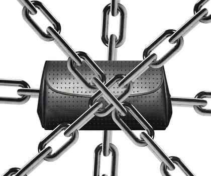 Metal chain around lady wallet.