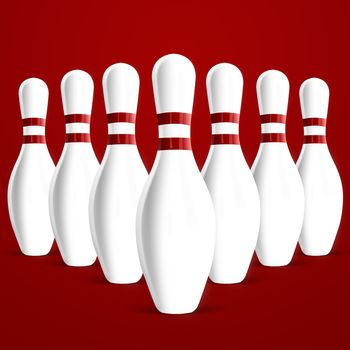 Bowling pins on red background