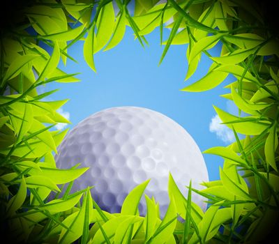Golfball on the hole edge, view from inside the hole.