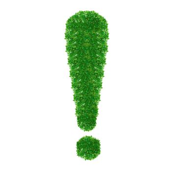 Green Exclamation mark made from grass isolated on white.