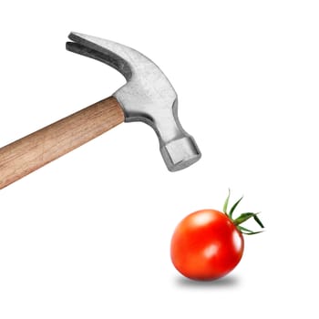 Hammer hitting a tomato.