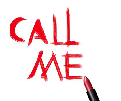 close up of a lipstick and inscription "call me" on white background.