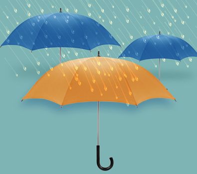 Orange umbrella Stand out of a crowd, individuality and unique