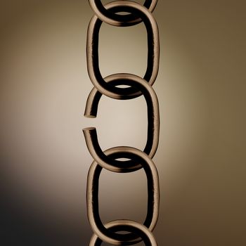 Broken metal chain parts background.