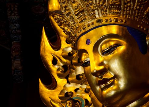 close up profile of face of Golden Buddha statue