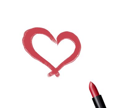 close up of a lipstick with heart shape on white background.