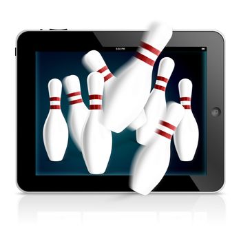 Tablet computer with 3d bowling game.