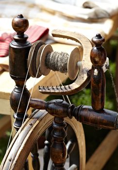 Macro shot detail of the vintage weaving loom