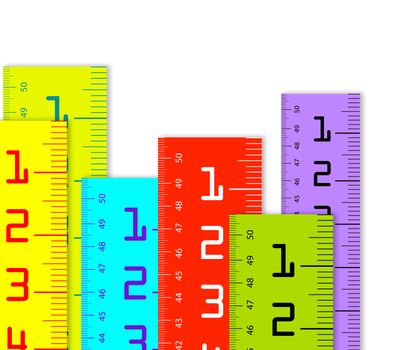 colorful Millimeter and inch rulers isolated on a white background.