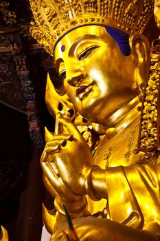 close up profile of face of Golden Buddha statue
