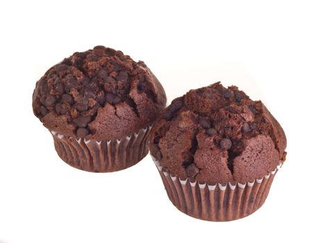 Chocolate muffin isolated on white background.