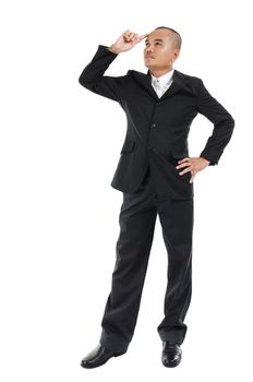 30s Southeast Asian business man having an idea, fullbody over white background