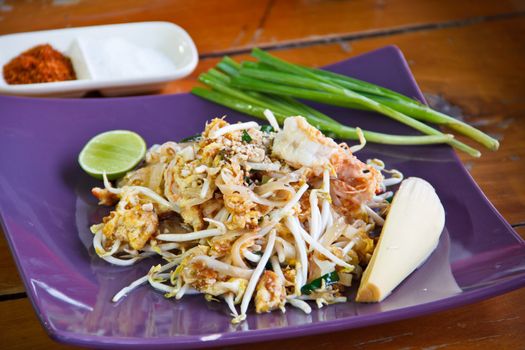 Thai noodle food Pad thai with vegetable and lime