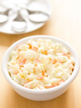 close up of a bowl of coleslaw salad