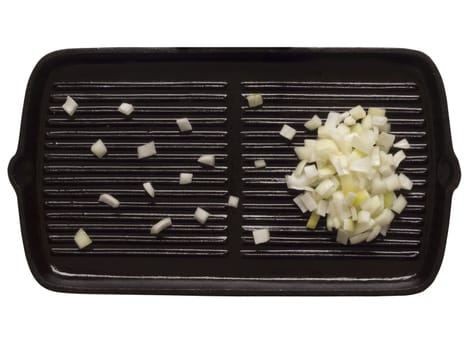 close up of chopped onions on a grill