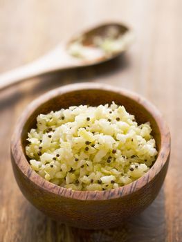 close up of a bowl of indian tangy cabbage salad