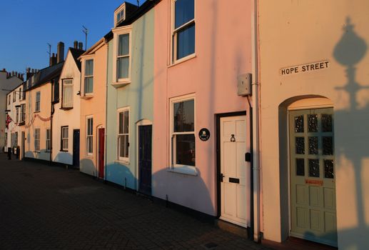 traditional row of terrace houseses with unique name in weymouth uk