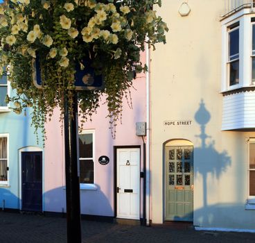 traditional row of terrace houseses with unique name in weymouth uk