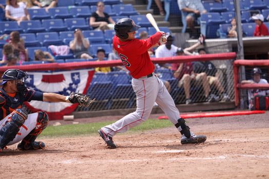 BINGHAMTON, NY - JULY 7: Portland Sea Dogs batter Will Middlebrooks bats against the Binghamton Mets at NYSEG Stadium on July 7, 2011 in Binghamton, NY