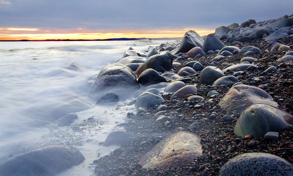 Sunset in wintertime at the Norwegian coast, Moelen