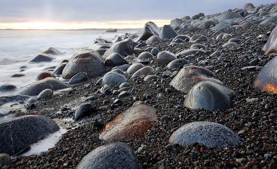 Sunset in wintertime at the Norwegian coast, Moelen